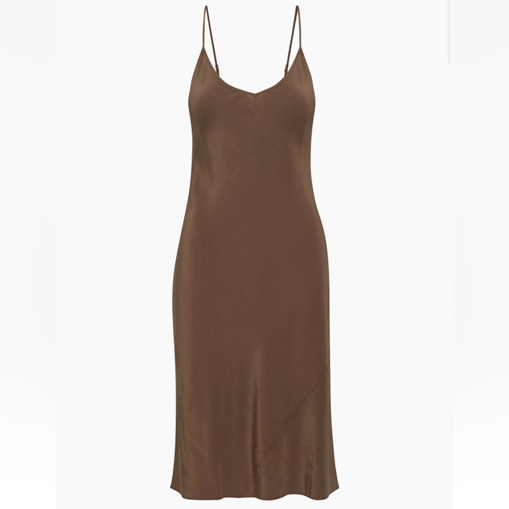 Aritzia Wilfred Free Only Slip Satin Midi Dress Brown, size L